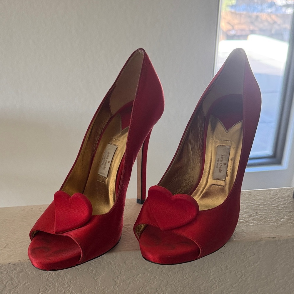 Kate Spade Red Heart Peep-Toe Heels